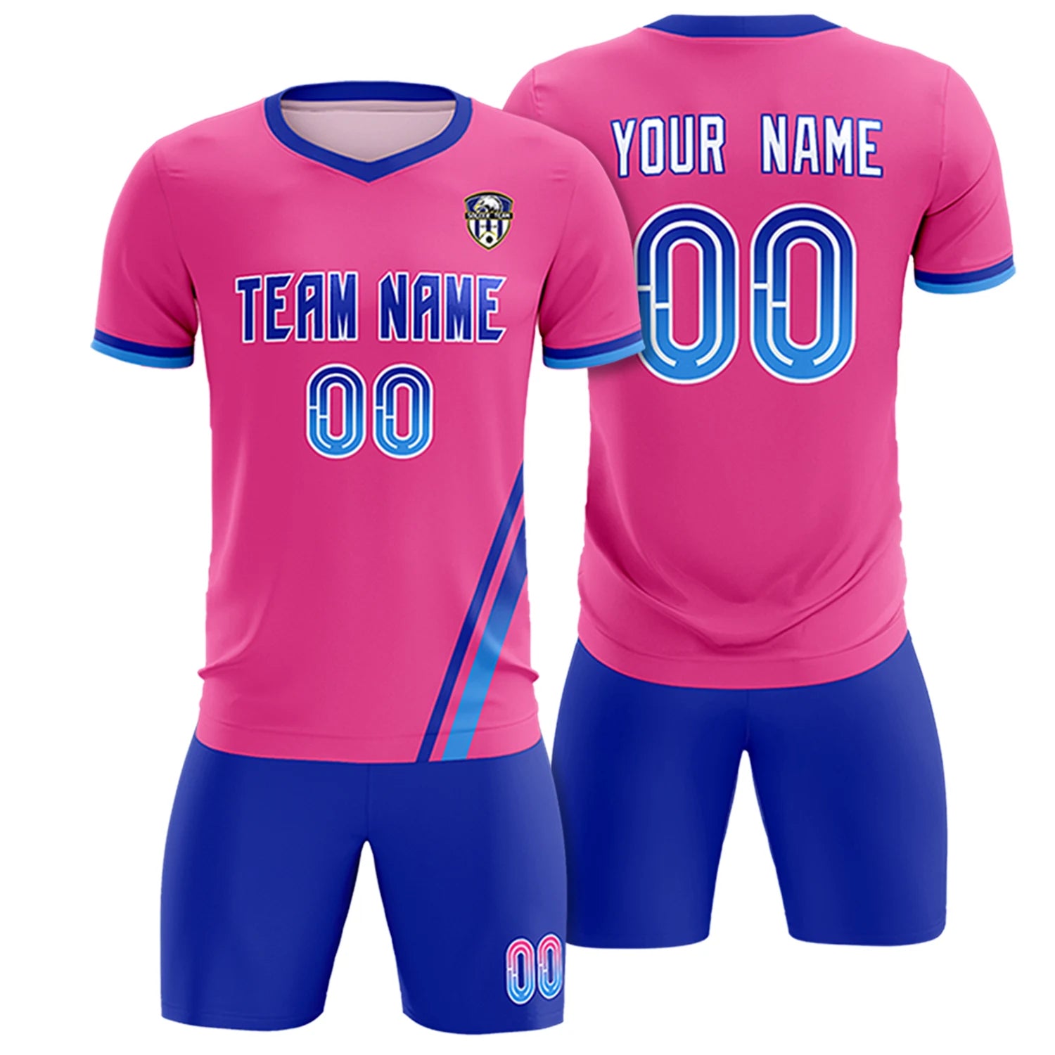 Custom Pink Royal Blue-Powder Blue Gradient Fashion Sportswear Soccer Sets Jersey