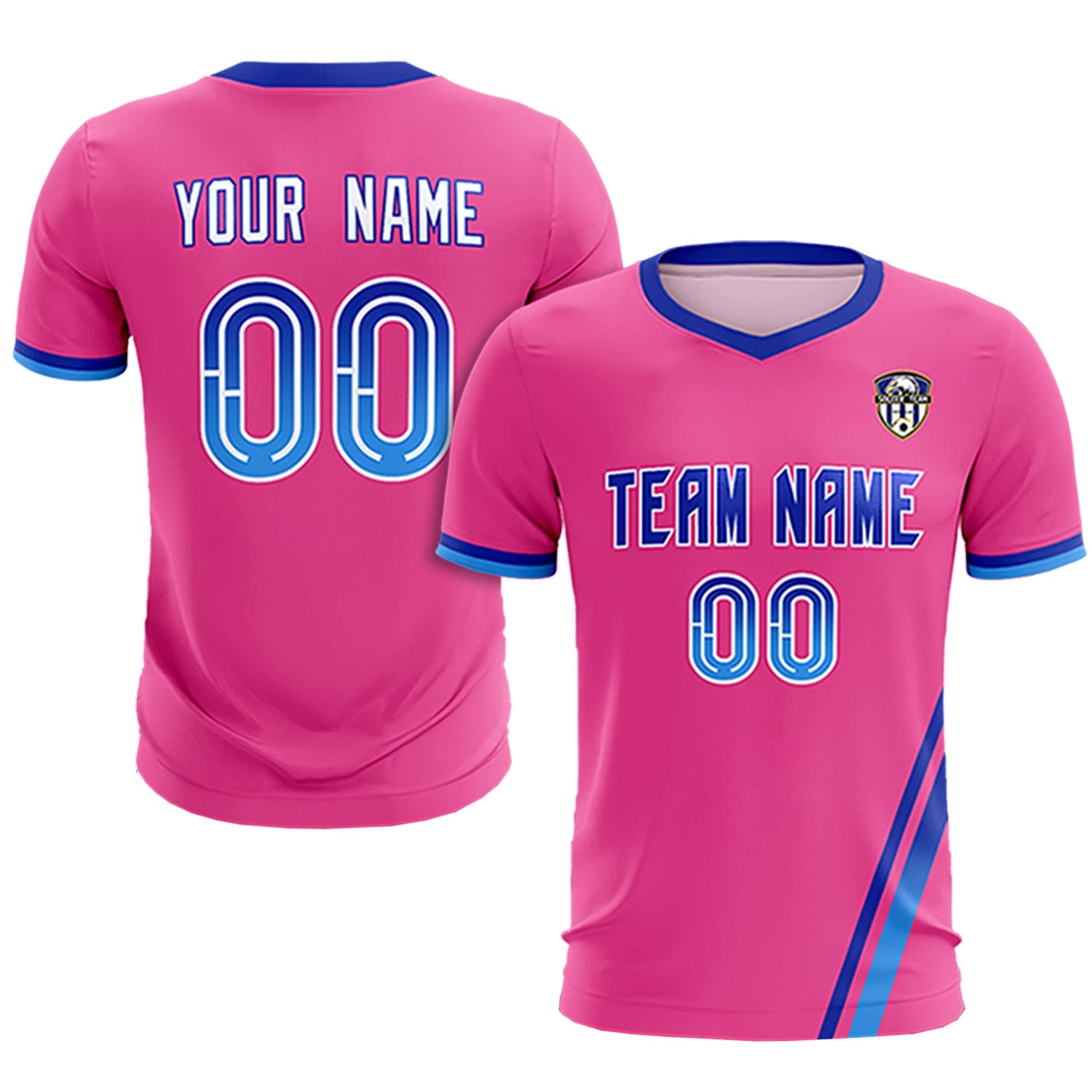 Custom Pink Royal Blue-Powder Blue Gradient Fashion Sportswear Soccer Sets Jersey