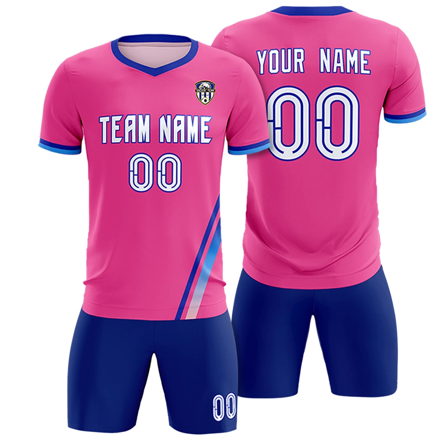 Custom Pink Royal Blue-Powder Blue Gradient Fashion Sportswear Soccer Sets Jersey