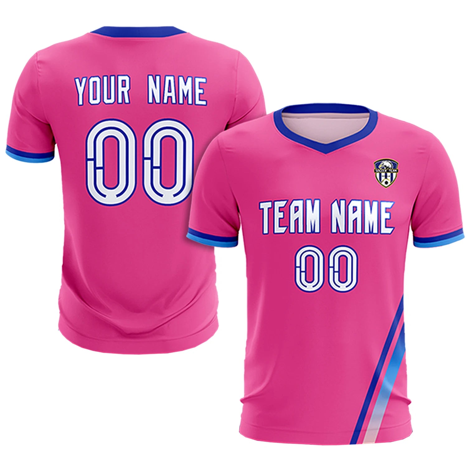 Custom Pink Royal Blue-Powder Blue Gradient Fashion Sportswear Soccer Sets Jersey