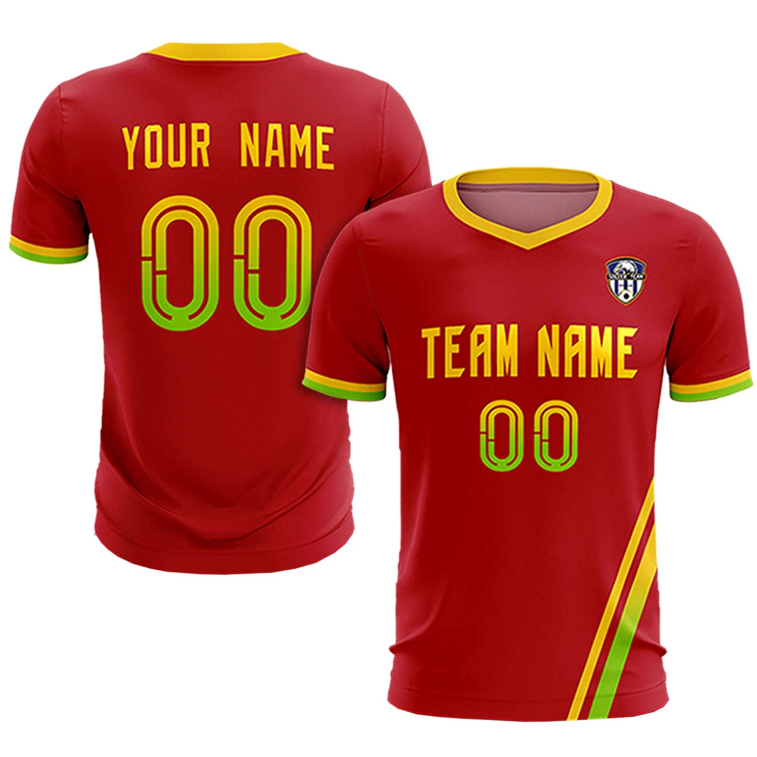 Custom Red Gold01-Neon Green Gradient Fashion Sportswear Soccer Sets Jersey