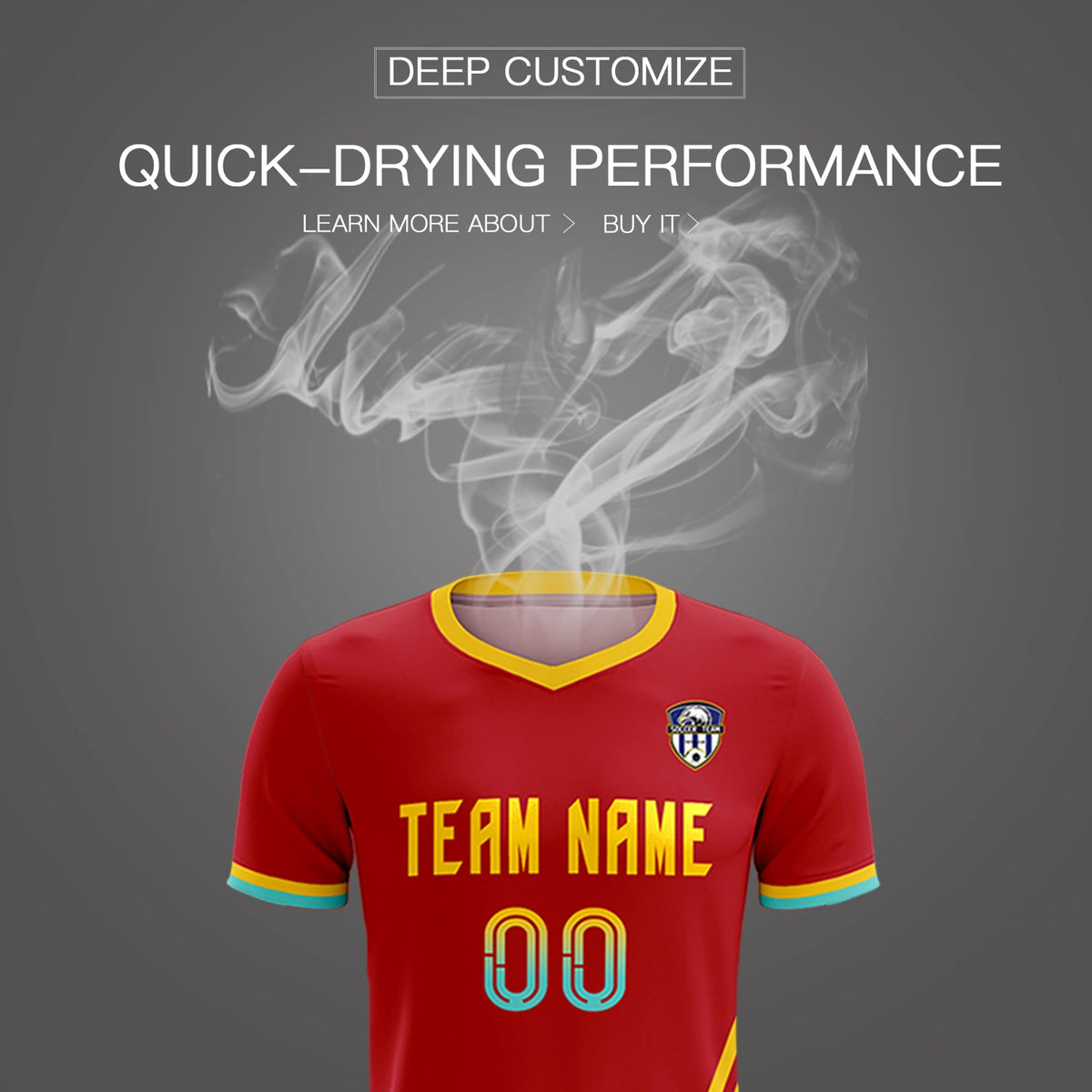 Custom Red Gold01-Aqua Gradient Fashion Sportswear Soccer Sets Jersey