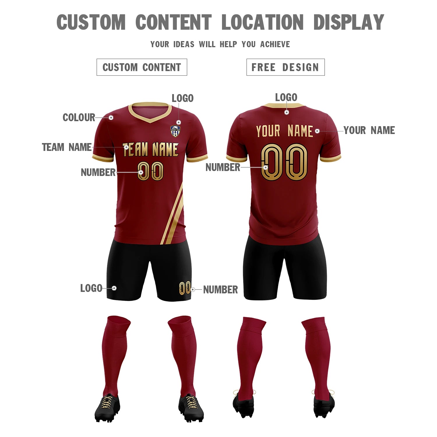 Custom Crimson Khaki-Old Gold Gradient Fashion Sportswear Soccer Sets Jersey