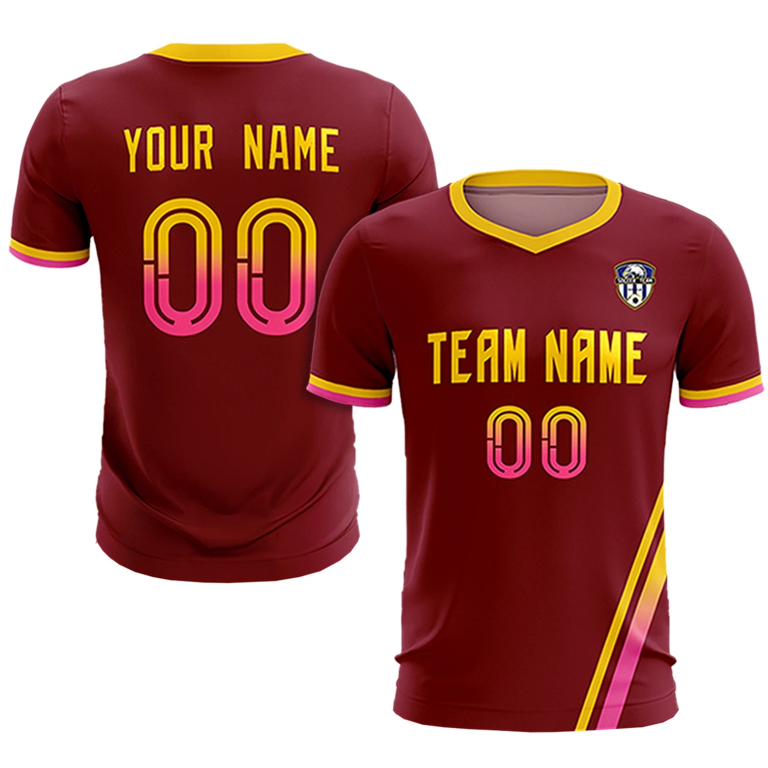 Custom Crimson Gold01-Pink Gradient Fashion Sportswear Soccer Sets Jersey