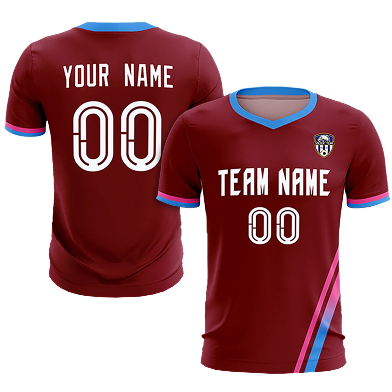 Custom Crimson Pink-Powder Blue Gradient Fashion Sportswear Soccer Sets Jersey