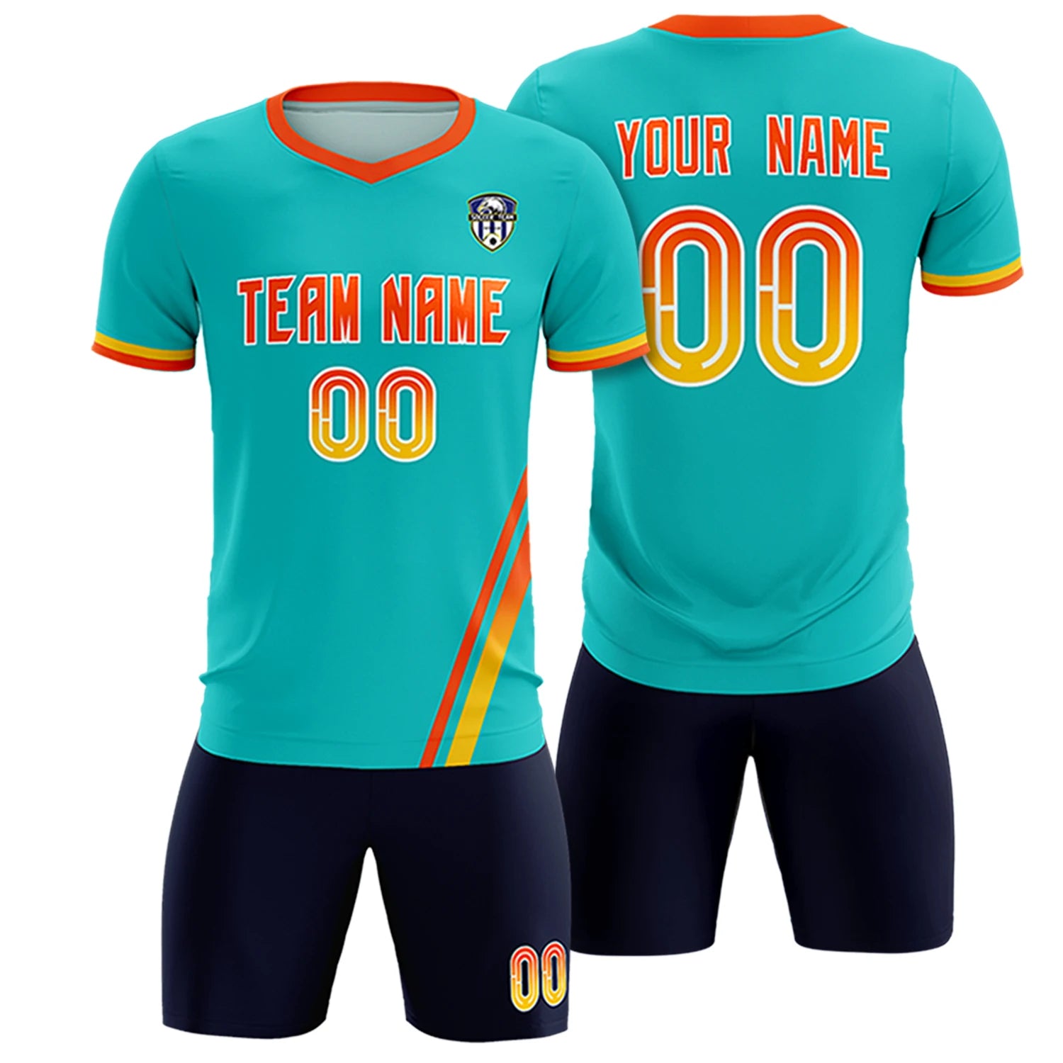 Custom Aqua Orange-Gold01 Gradient Fashion Sportswear Soccer Sets Jersey