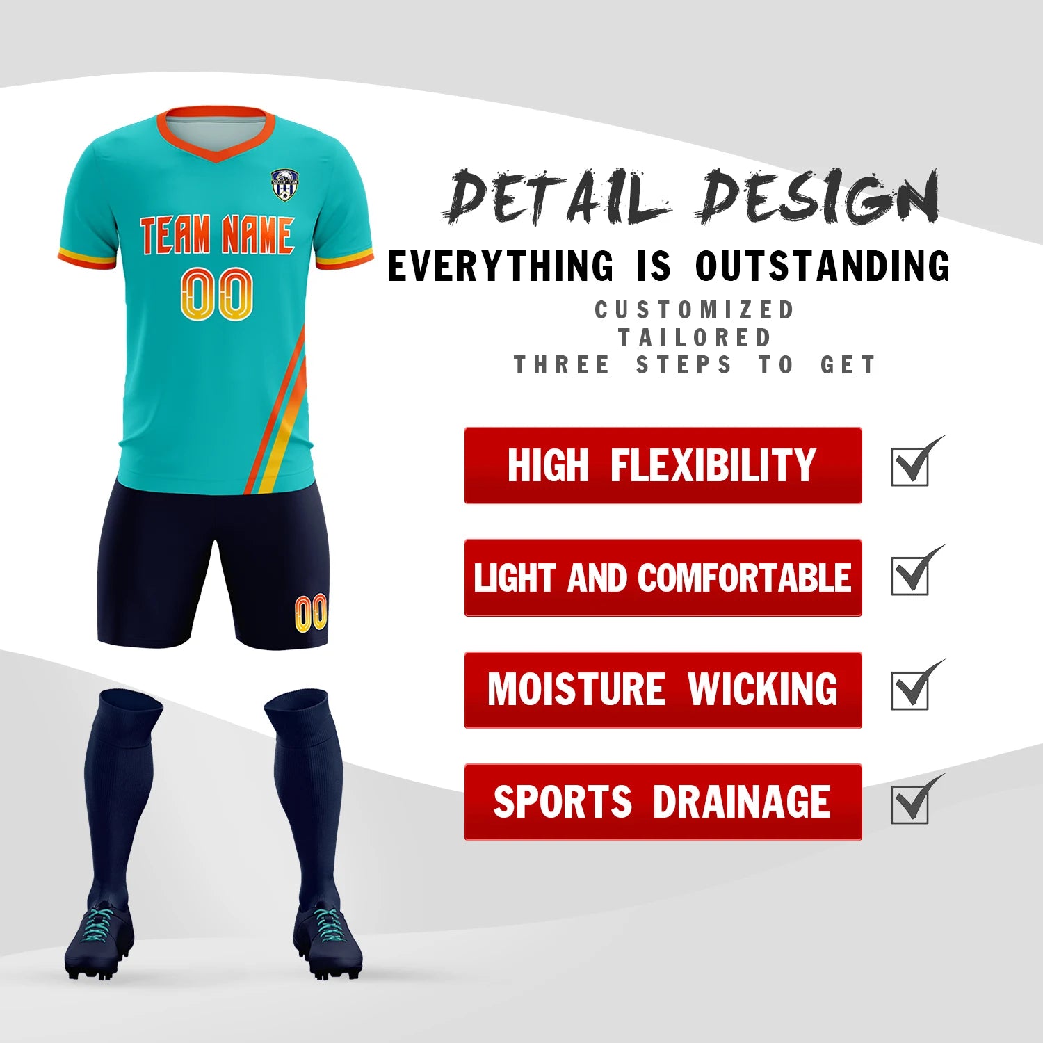 Custom Aqua Orange-Gold01 Gradient Fashion Sportswear Soccer Sets Jersey