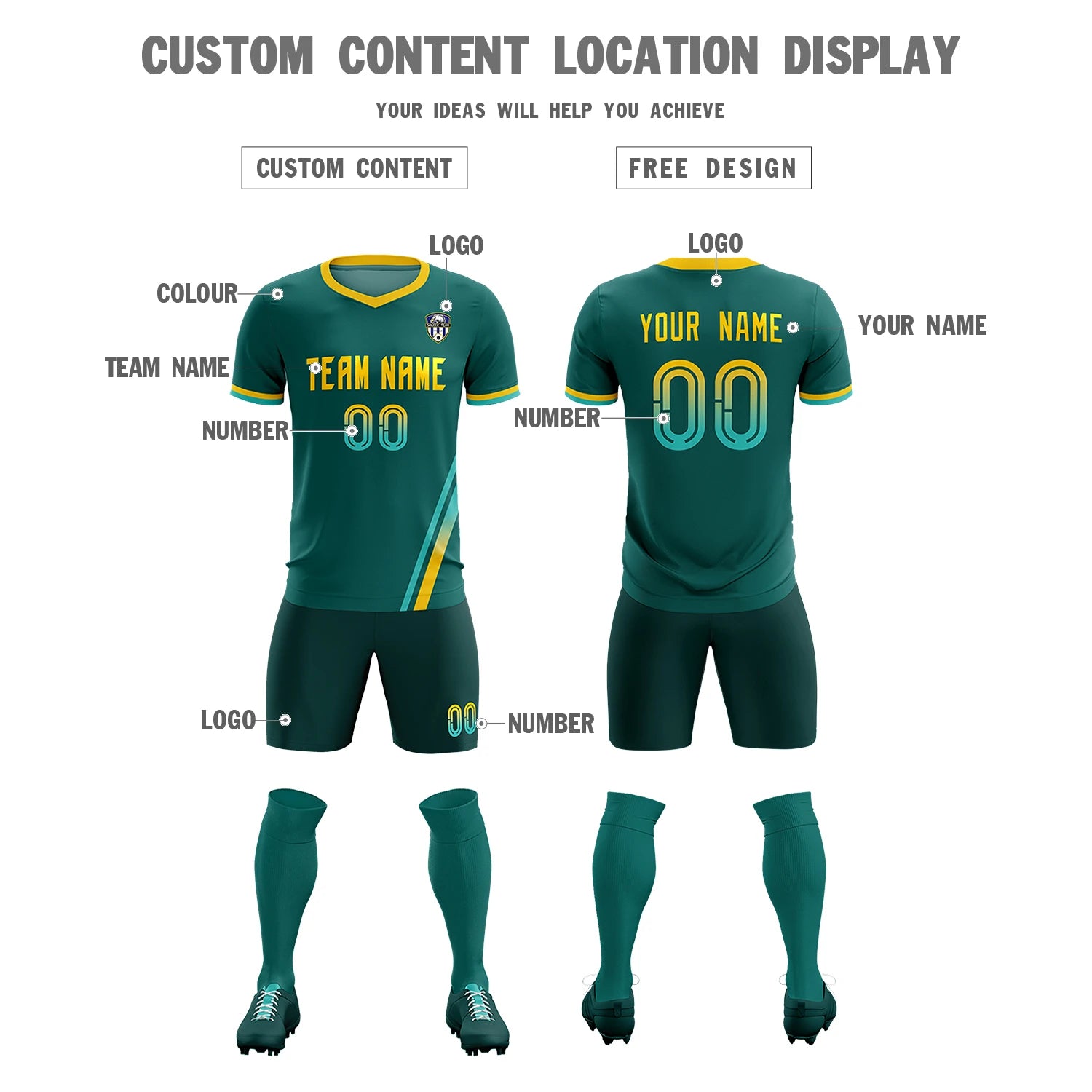 Custom Aqua Bright Green-Gold01 Gradient Fashion Sportswear Soccer Sets Jersey