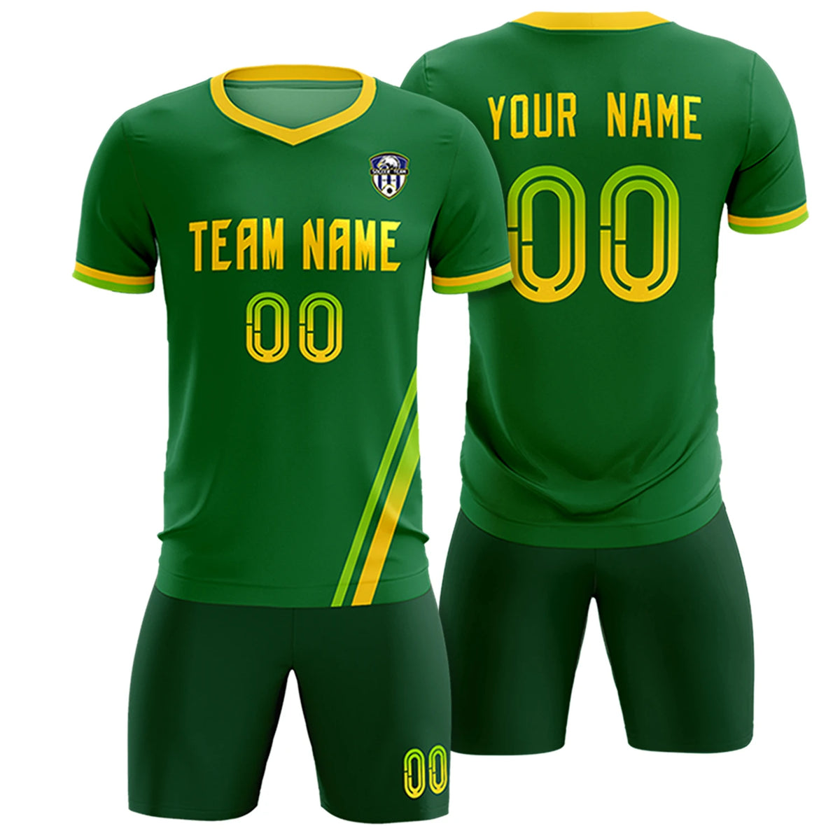Custom Kelly Green Neon Green-Gold01 Gradient Fashion Sportswear Soccer Sets Jersey