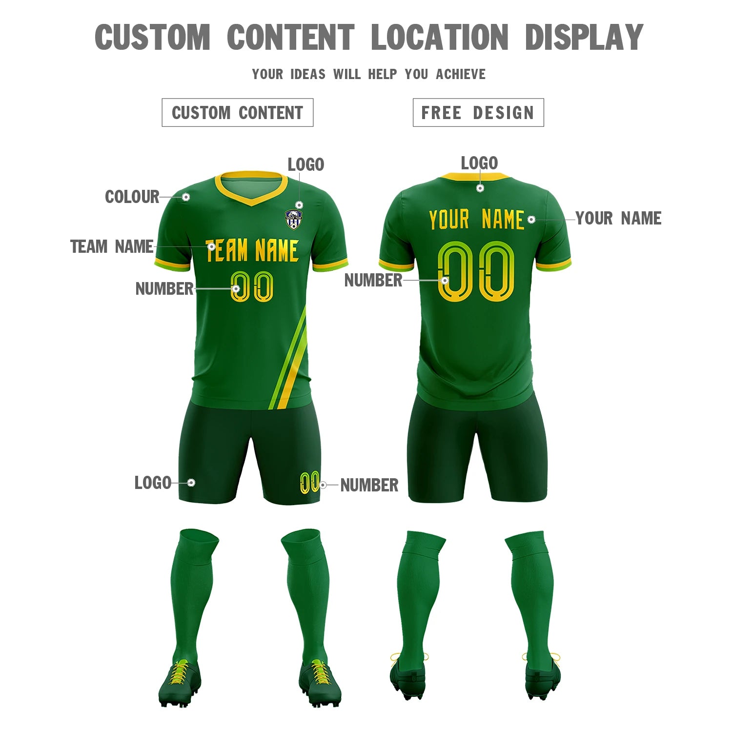 Custom Kelly Green Neon Green-Gold01 Gradient Fashion Sportswear Soccer Sets Jersey