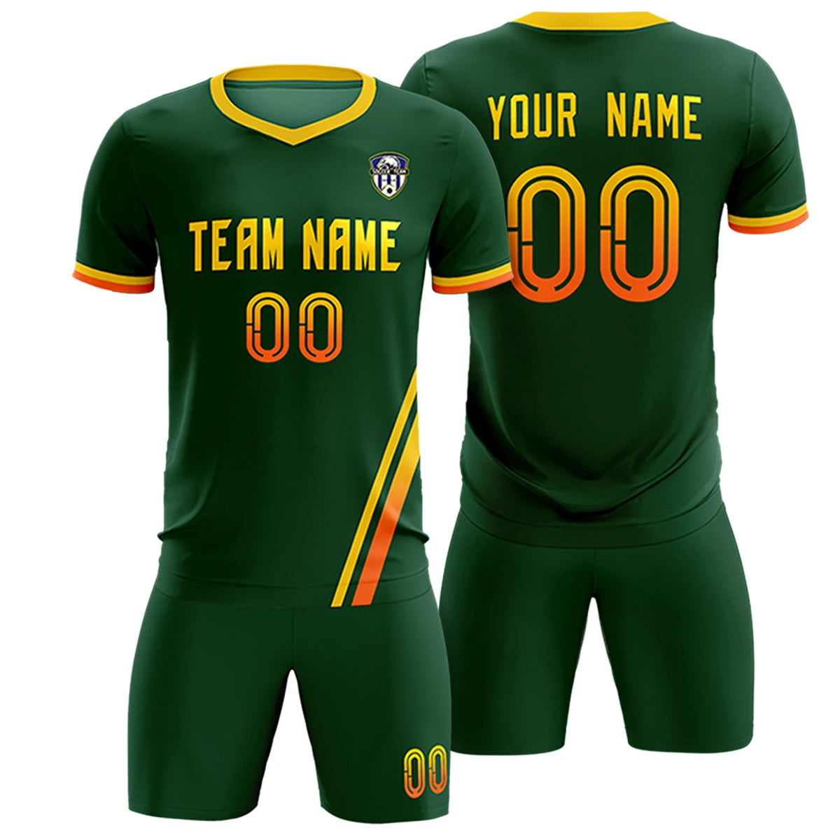 Custom Green Gold01-Orange Gradient Fashion Sportswear Soccer Sets Jersey