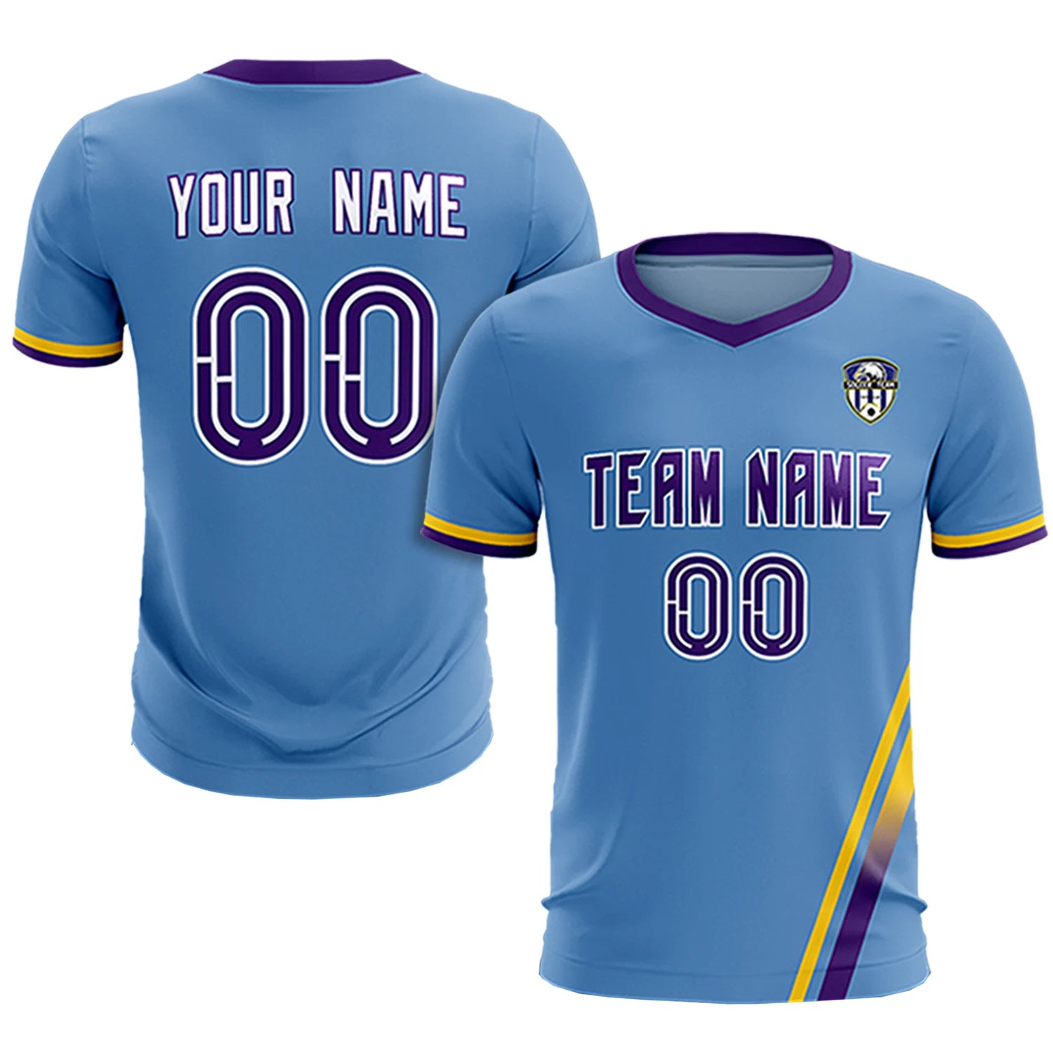 Custom Light Blue Gold01-Purple Gradient Fashion Sportswear Soccer Sets Jersey