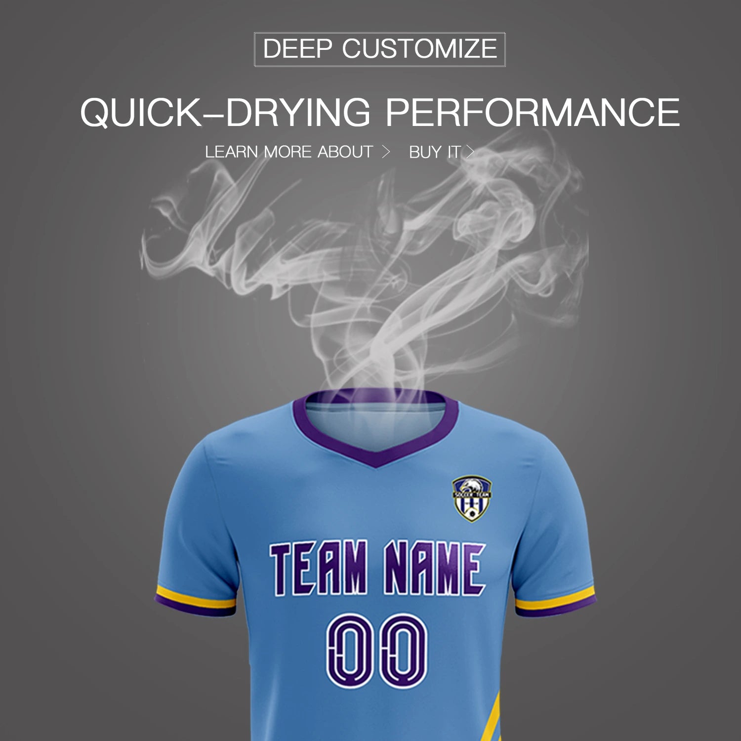 Custom Light Blue Gold01-Purple Gradient Fashion Sportswear Soccer Sets Jersey