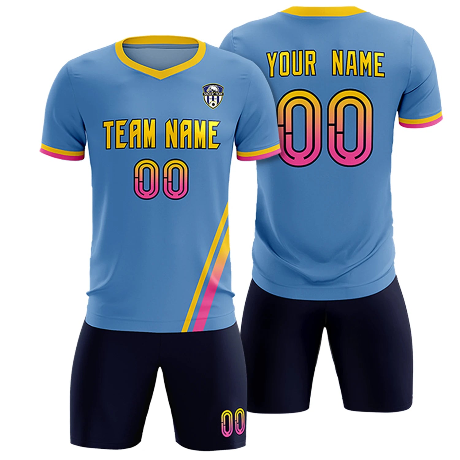 Custom Light Blue Gold01-Pink Gradient Fashion Sportswear Soccer Sets Jersey