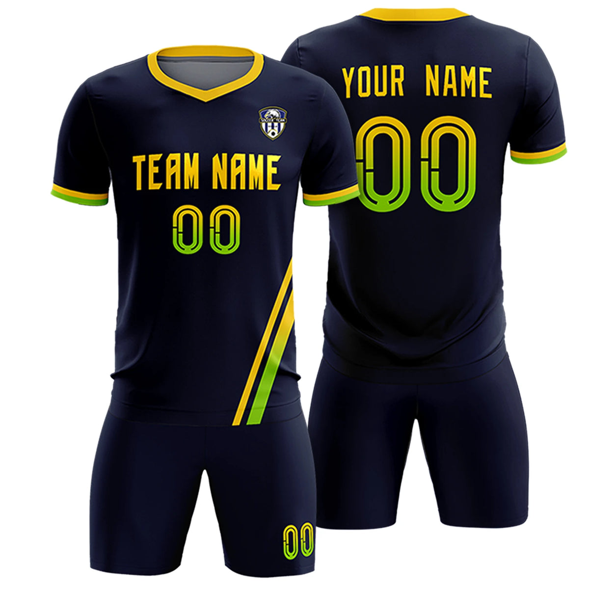 Custom Navy Gold01-Neon Green Gradient Fashion Sportswear Soccer Sets Jersey