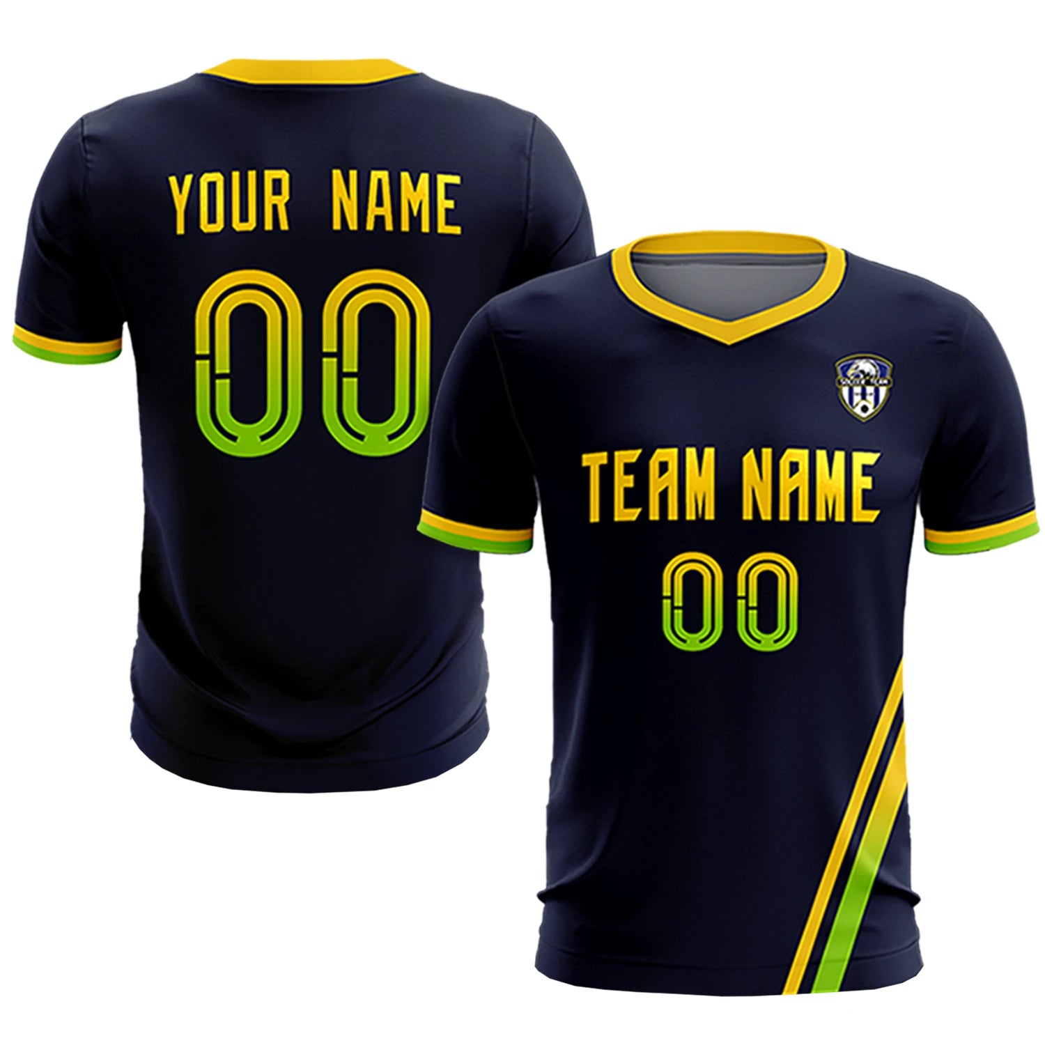 Custom Navy Gold01-Neon Green Gradient Fashion Sportswear Soccer Sets Jersey
