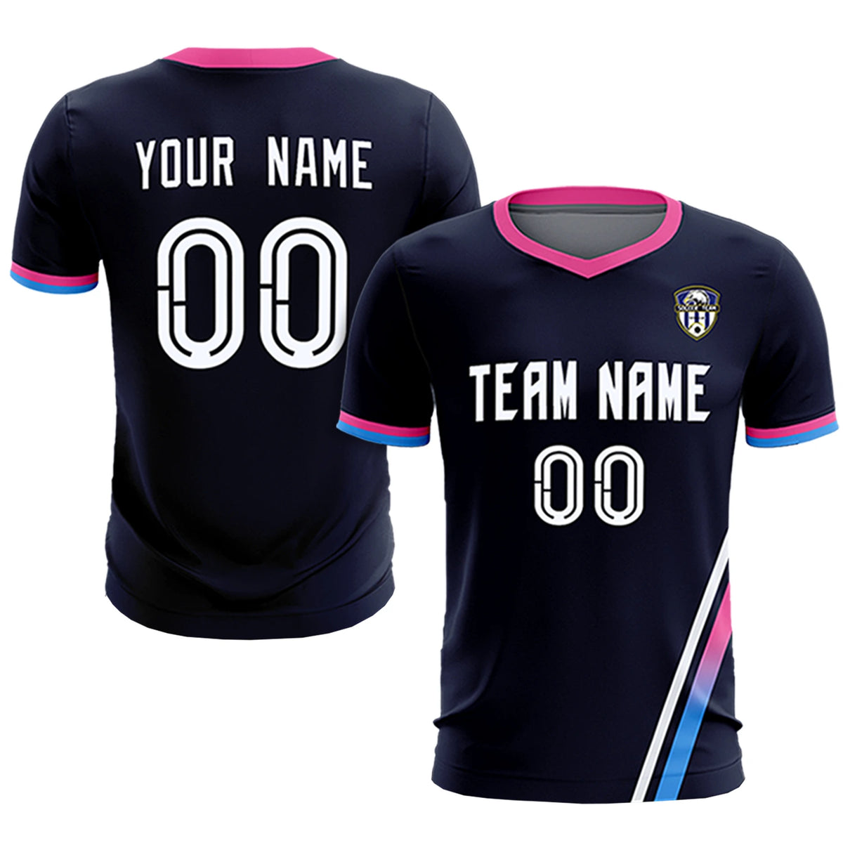 Custom Navy White-Pink Gradient Fashion Sportswear Soccer Sets Jersey