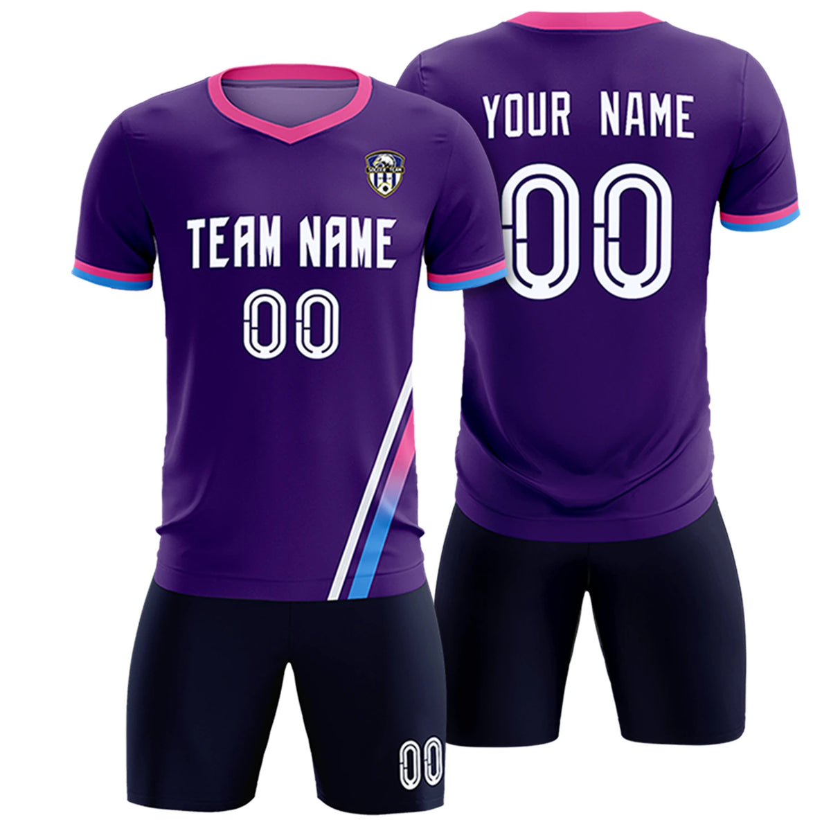 Custom Purple White-Pink Gradient Fashion Sportswear Soccer Sets Jersey