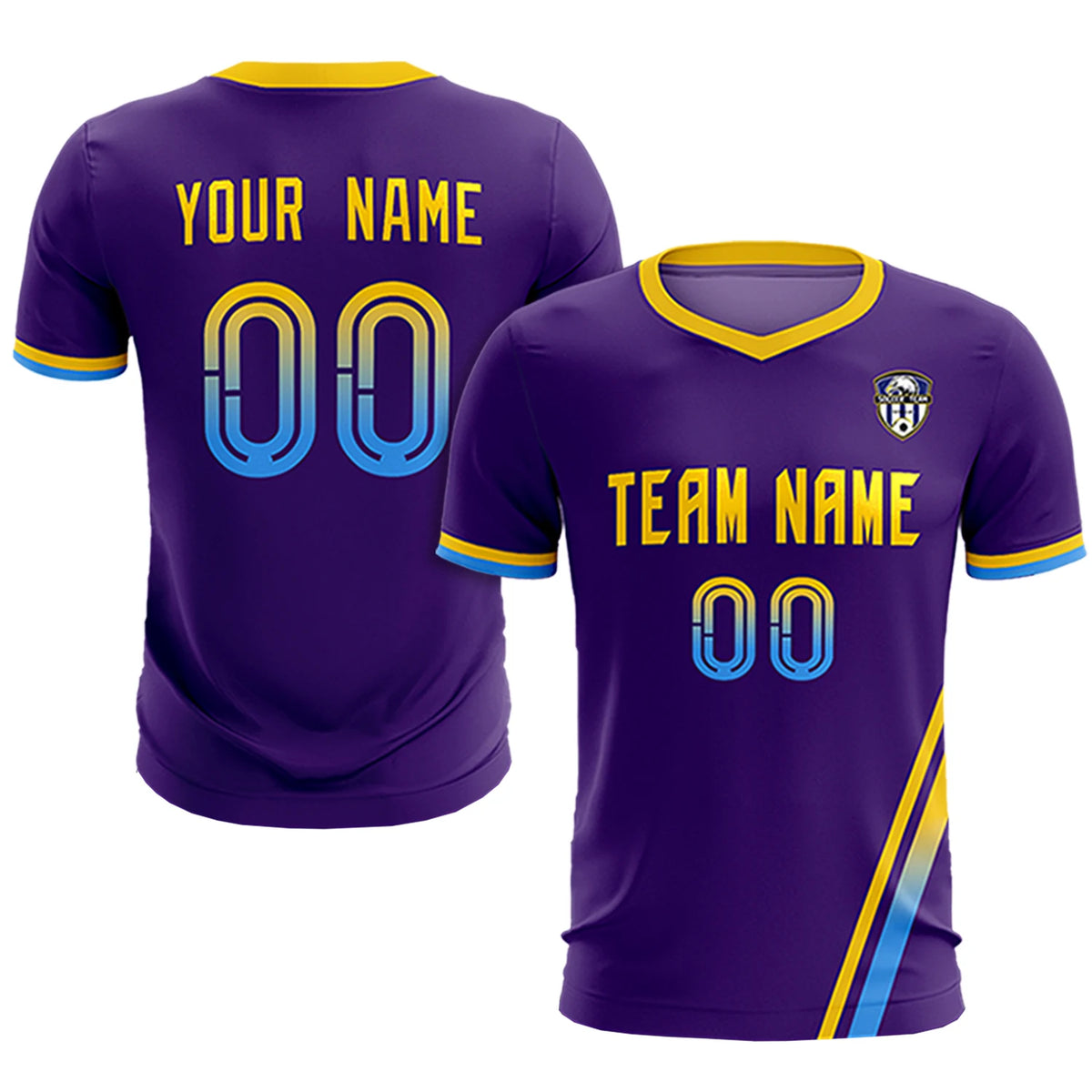 Custom Purple Gold01-Powder Blue Gradient Fashion Sportswear Soccer Sets Jersey