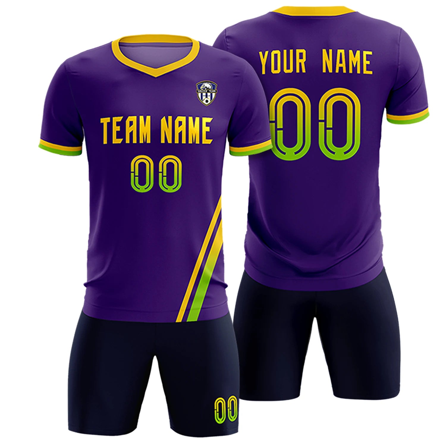 Custom Purple Gold01-Neon Green Gradient Fashion Sportswear Soccer Sets Jersey
