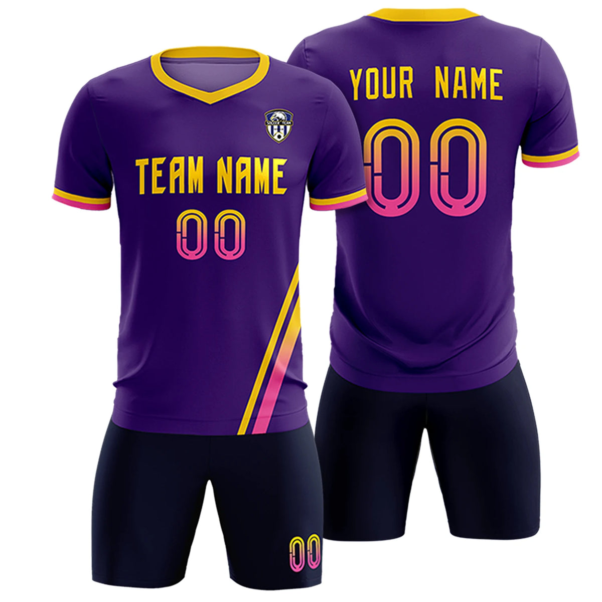 Custom Purple Gold01-Pink Gradient Fashion Sportswear Soccer Sets Jersey
