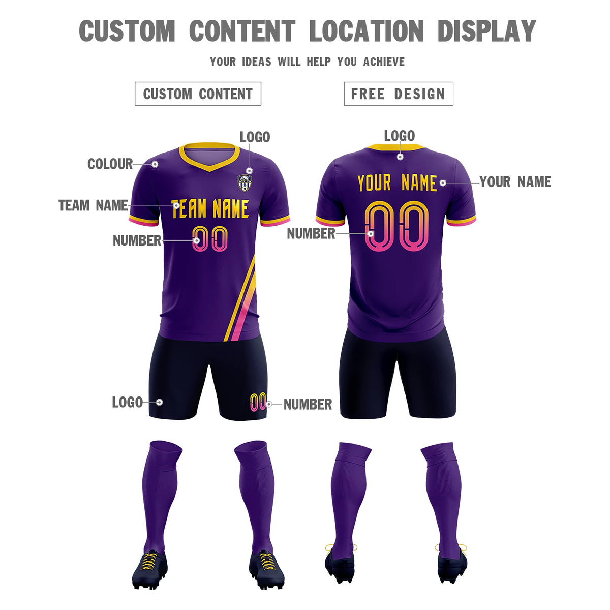 Custom Purple Gold01-Pink Gradient Fashion Sportswear Soccer Sets Jersey