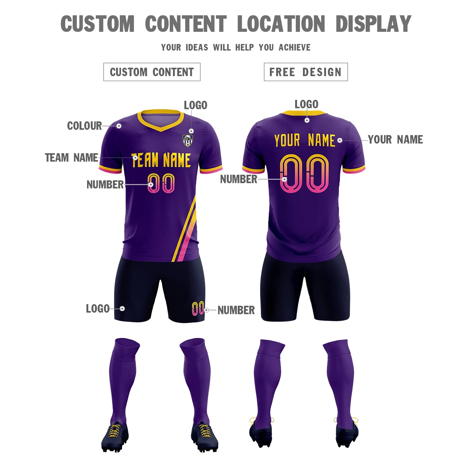 Custom Purple Gold01-Pink Gradient Fashion Sportswear Soccer Sets Jersey