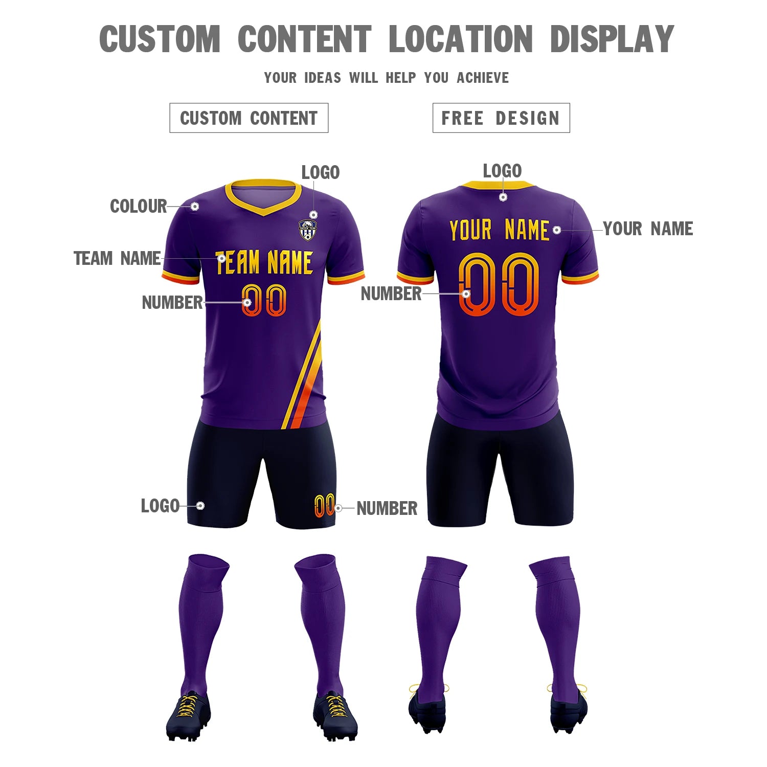 Custom Purple Gold01-Orange Gradient Fashion Sportswear Soccer Sets Jersey