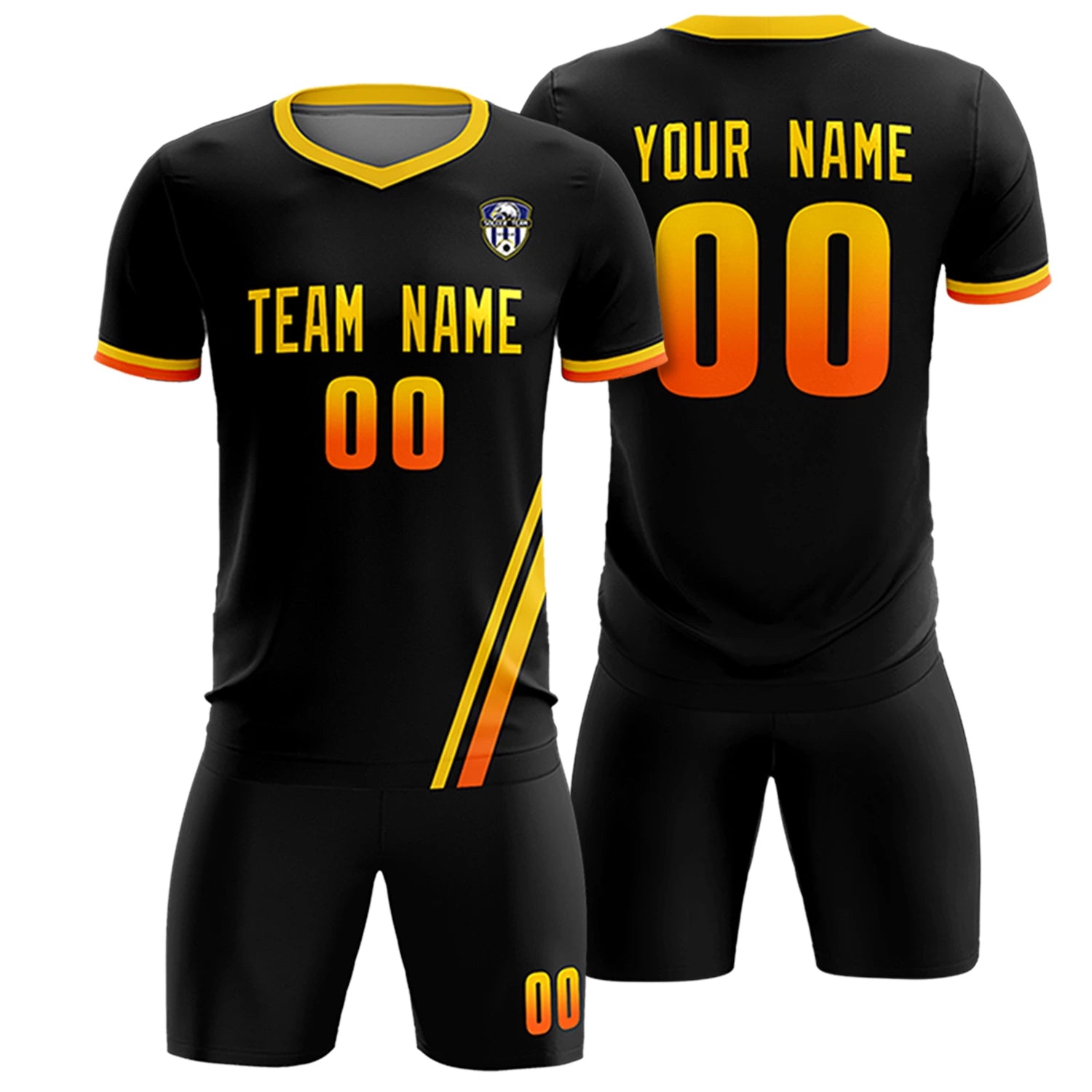 Custom Black Gold01-Orange Gradient Fashion Sportswear Soccer Sets Jersey