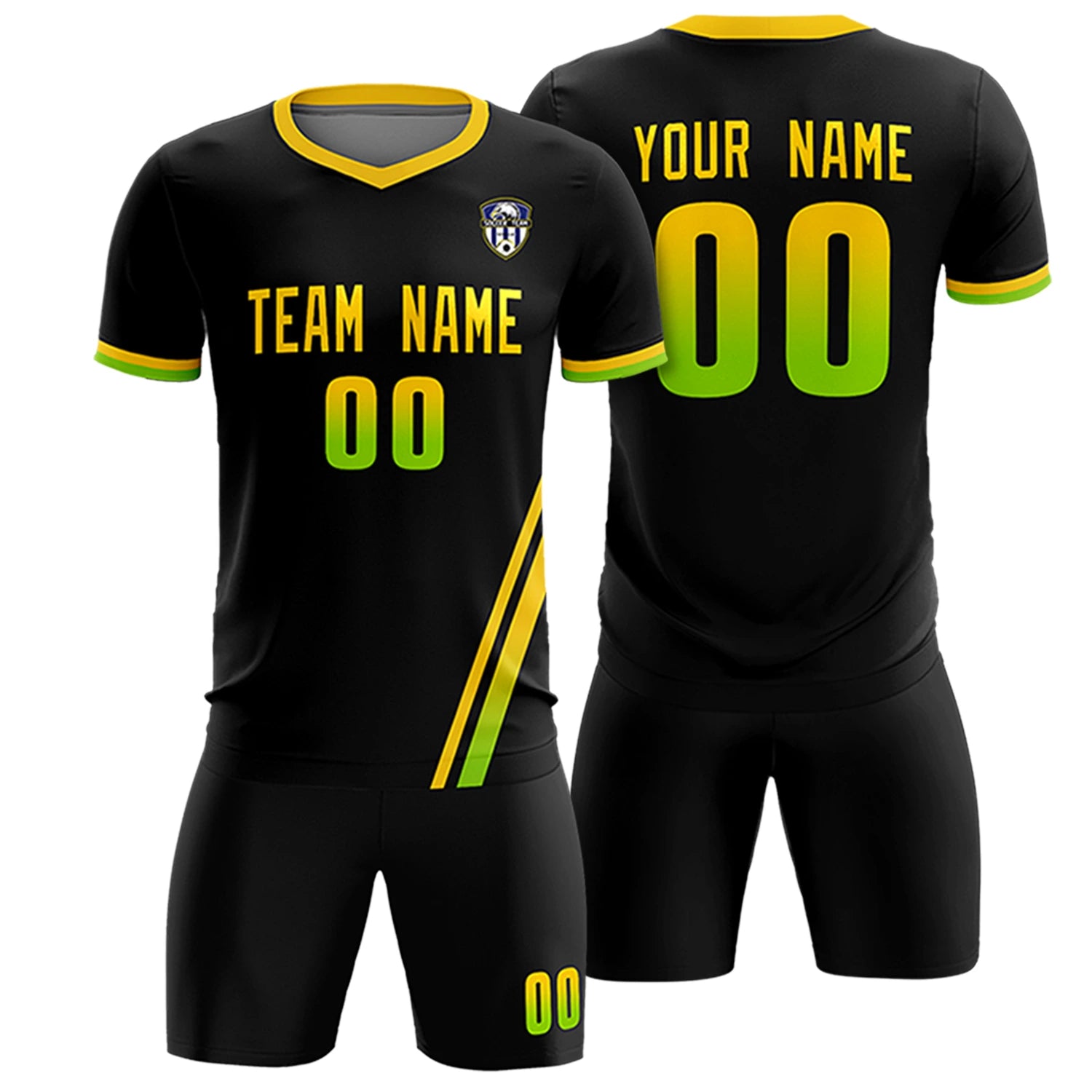 Custom Black Gold01-Neon Green Gradient Fashion Sportswear Soccer Sets Jersey