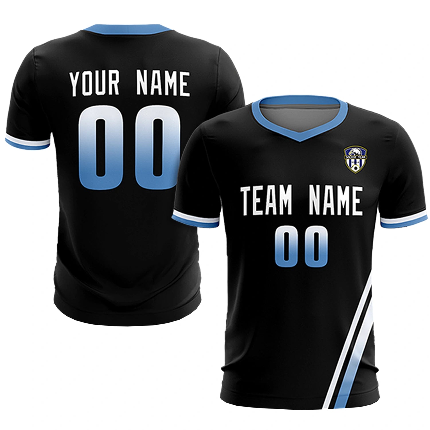 Custom Black White-Light Blue Gradient Fashion Sportswear Soccer Sets Jersey