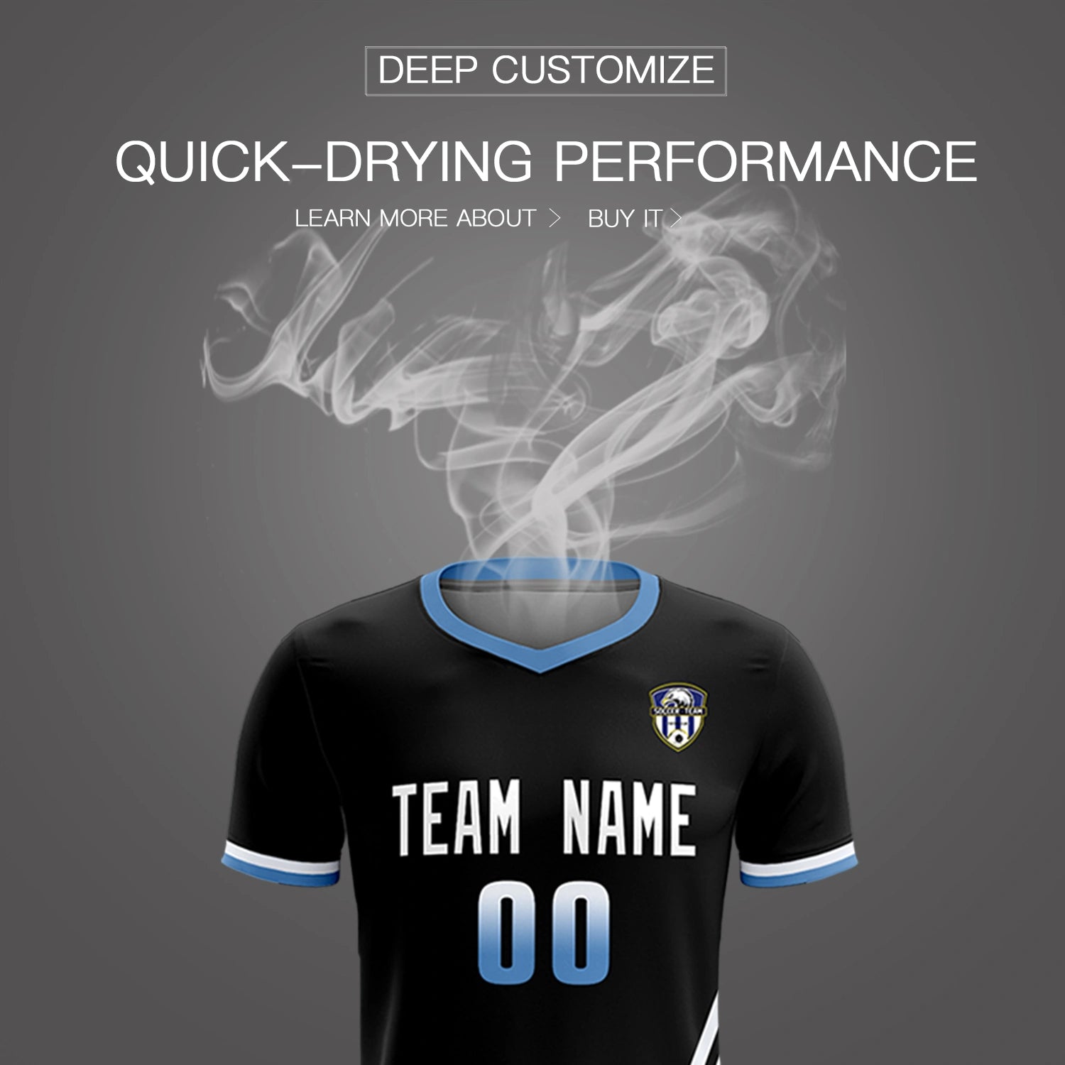 Custom Black White-Light Blue Gradient Fashion Sportswear Soccer Sets Jersey