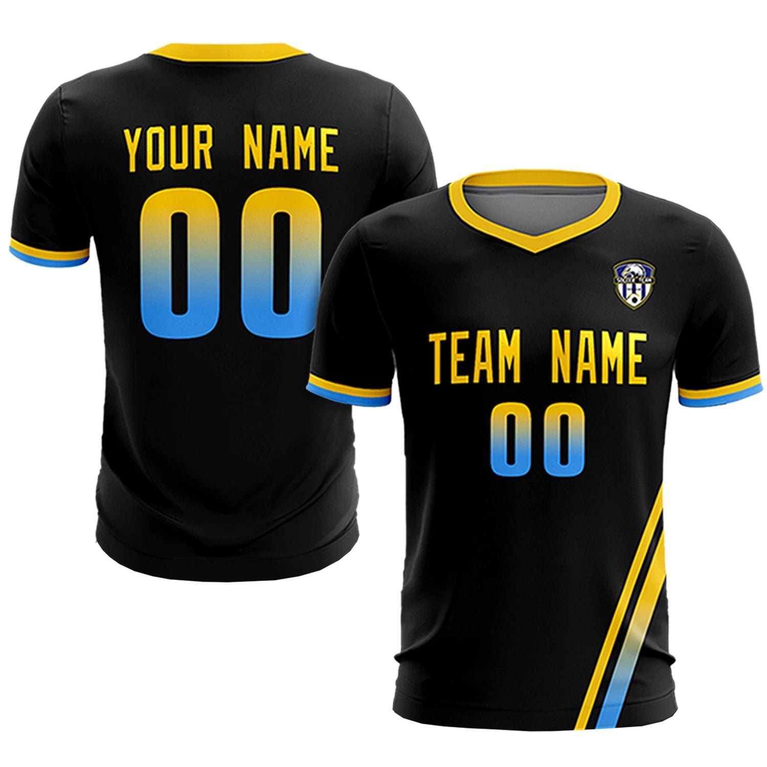 Custom Black Gold01-Powder Blue Gradient Fashion Sportswear Soccer Sets Jersey