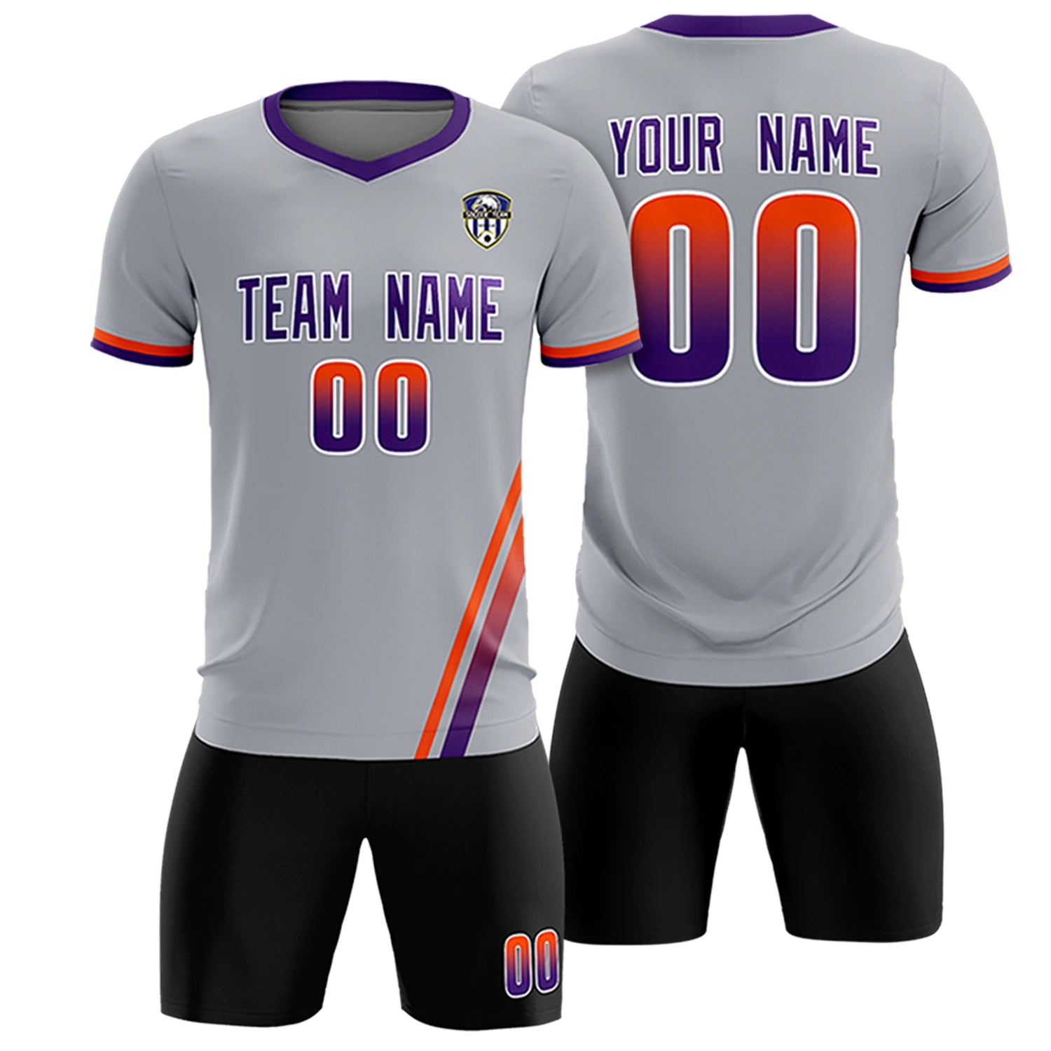 Custom Gray Orange-Purple Gradient Fashion Sportswear Soccer Sets Jersey