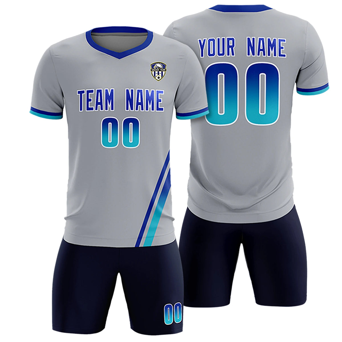 Custom Gray Royal Blue-Sky Blue Gradient Fashion Sportswear Soccer Sets Jersey