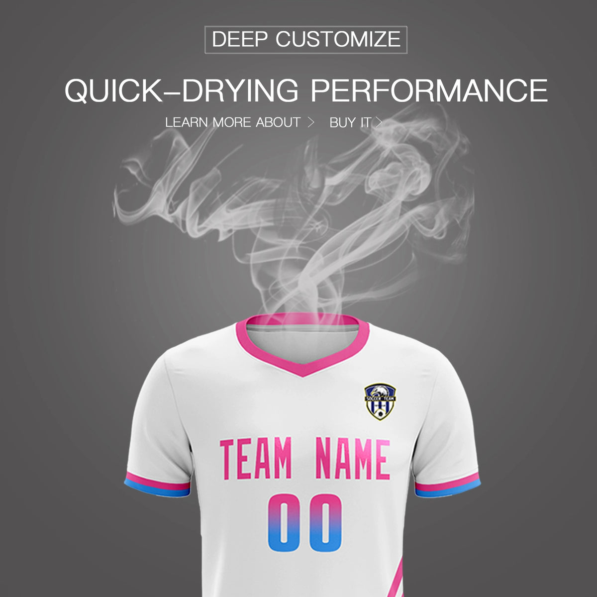 Custom White Pink-Powder Blue Gradient Fashion Sportswear Soccer Sets Jersey