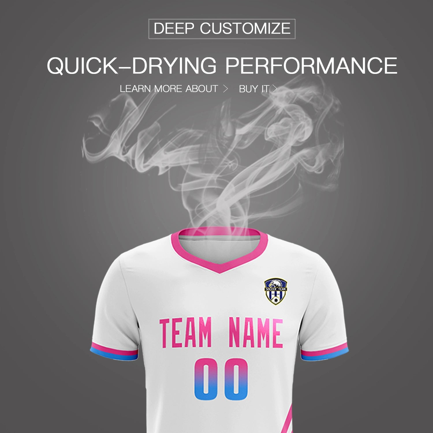 Custom White Pink-Powder Blue Gradient Fashion Sportswear Soccer Sets Jersey