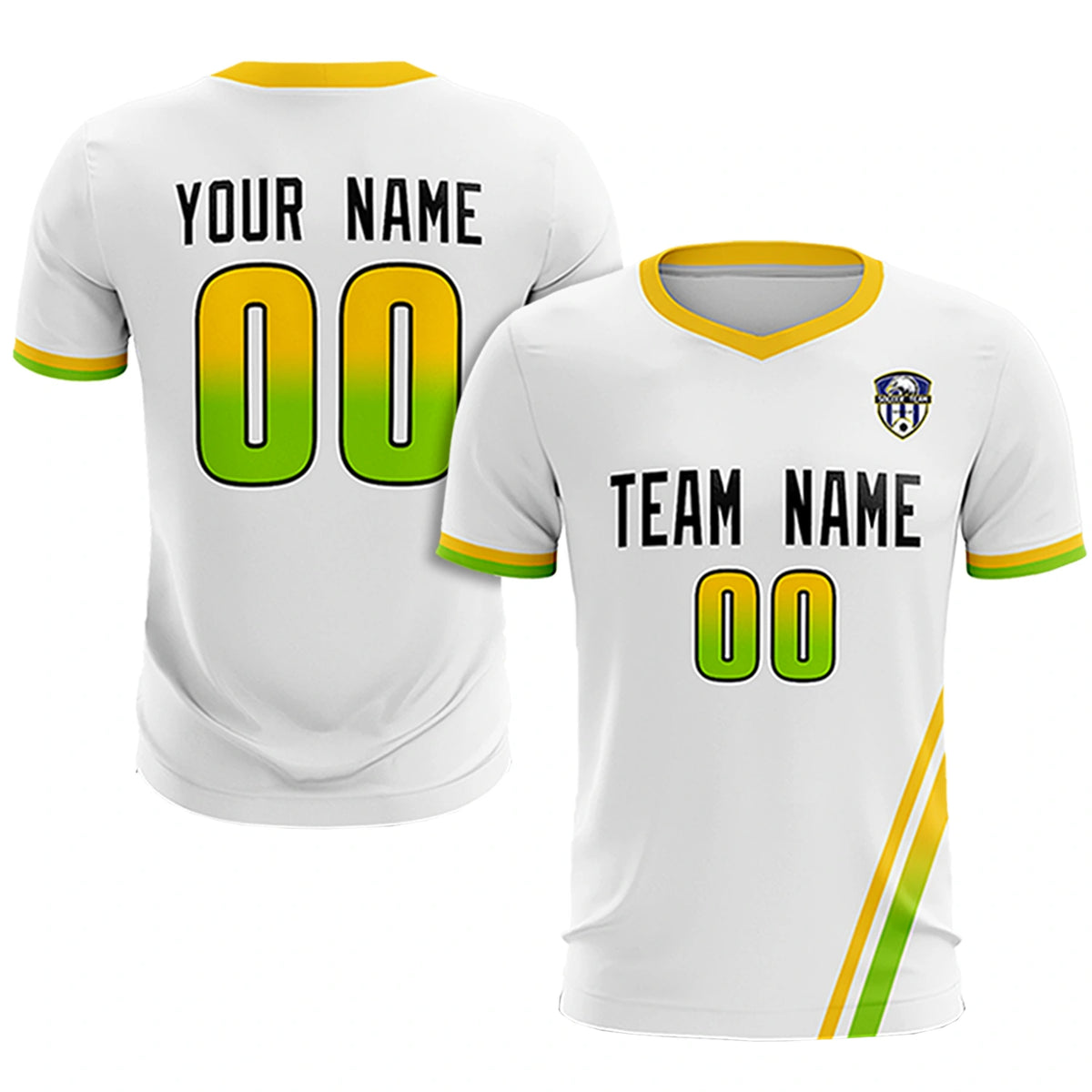 Custom White Gold01-Neon Green Gradient Fashion Sportswear Soccer Sets Jersey