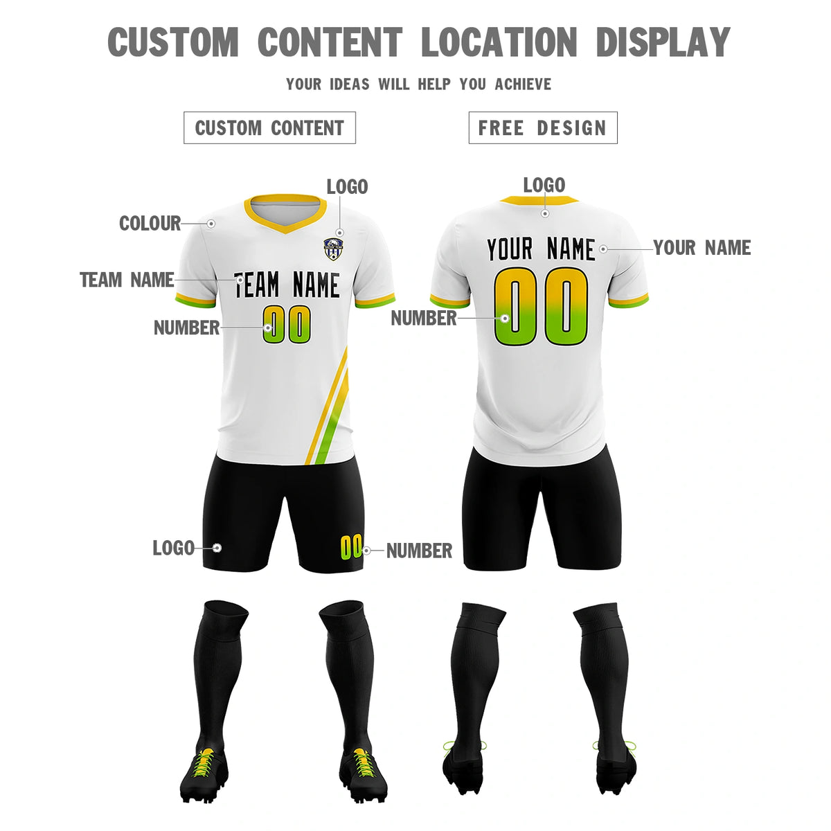 Custom White Gold01-Neon Green Gradient Fashion Sportswear Soccer Sets Jersey