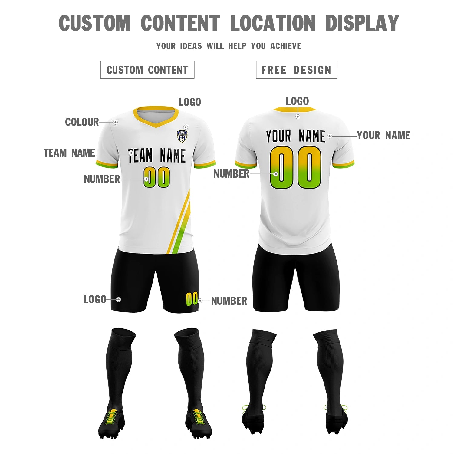 Custom White Gold01-Neon Green Gradient Fashion Sportswear Soccer Sets Jersey