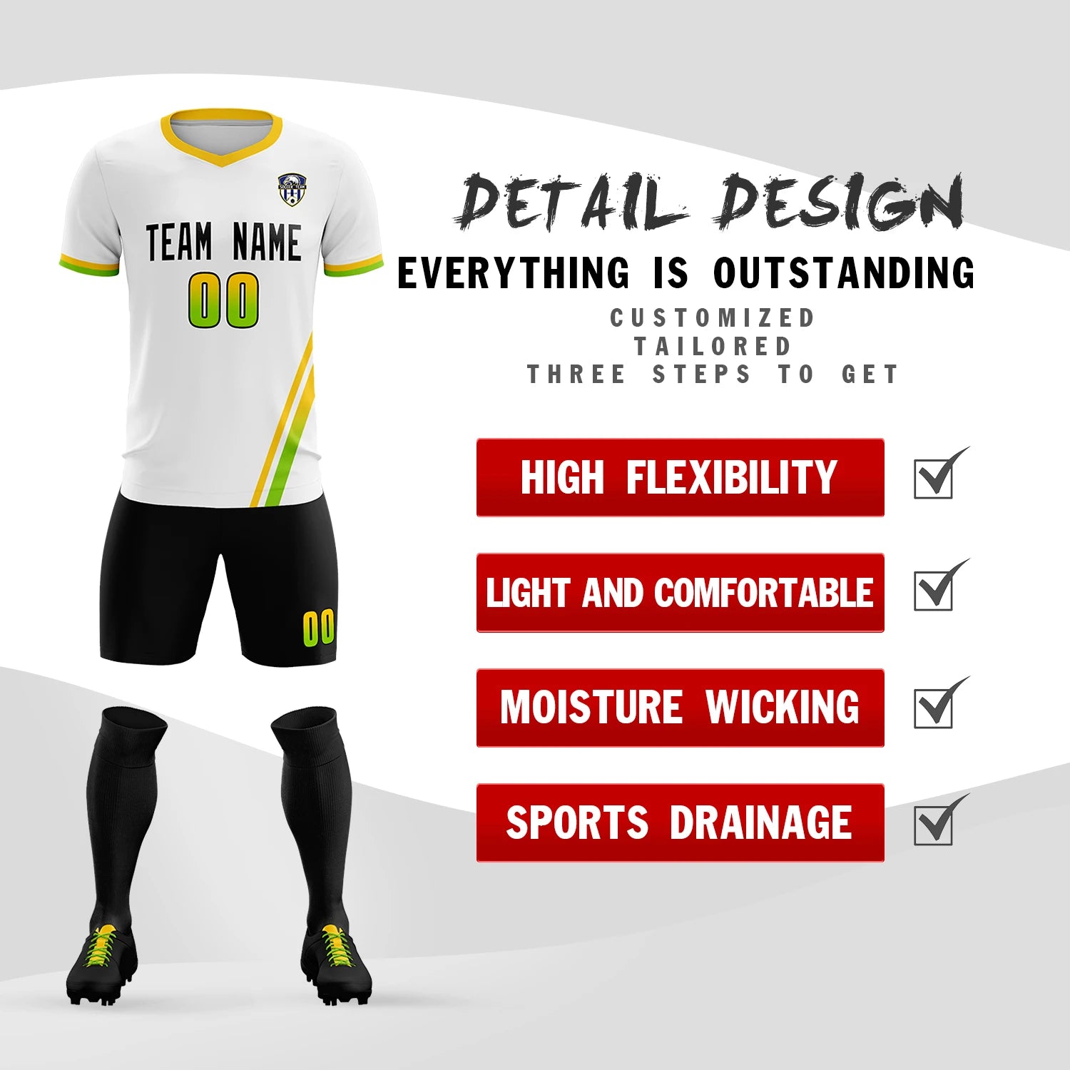 Custom White Gold01-Neon Green Gradient Fashion Sportswear Soccer Sets Jersey