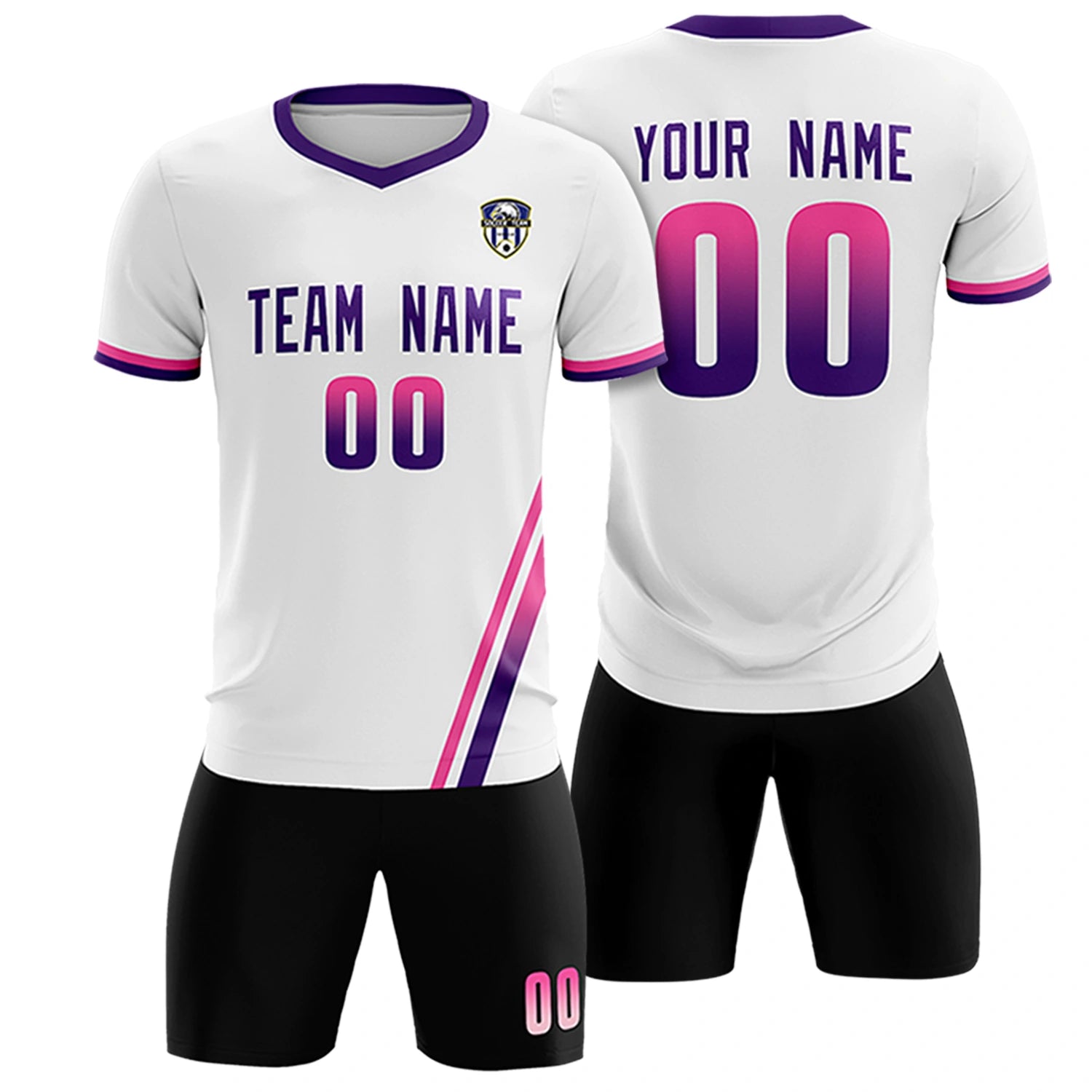 Custom White Pink-Purple Gradient Fashion Sportswear Soccer Sets Jersey