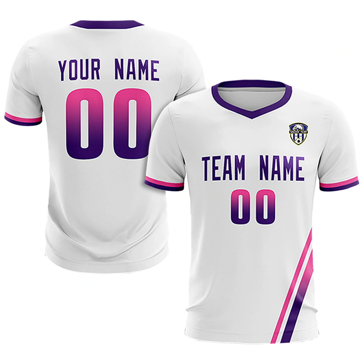 Custom White Pink-Purple Gradient Fashion Sportswear Soccer Sets Jersey
