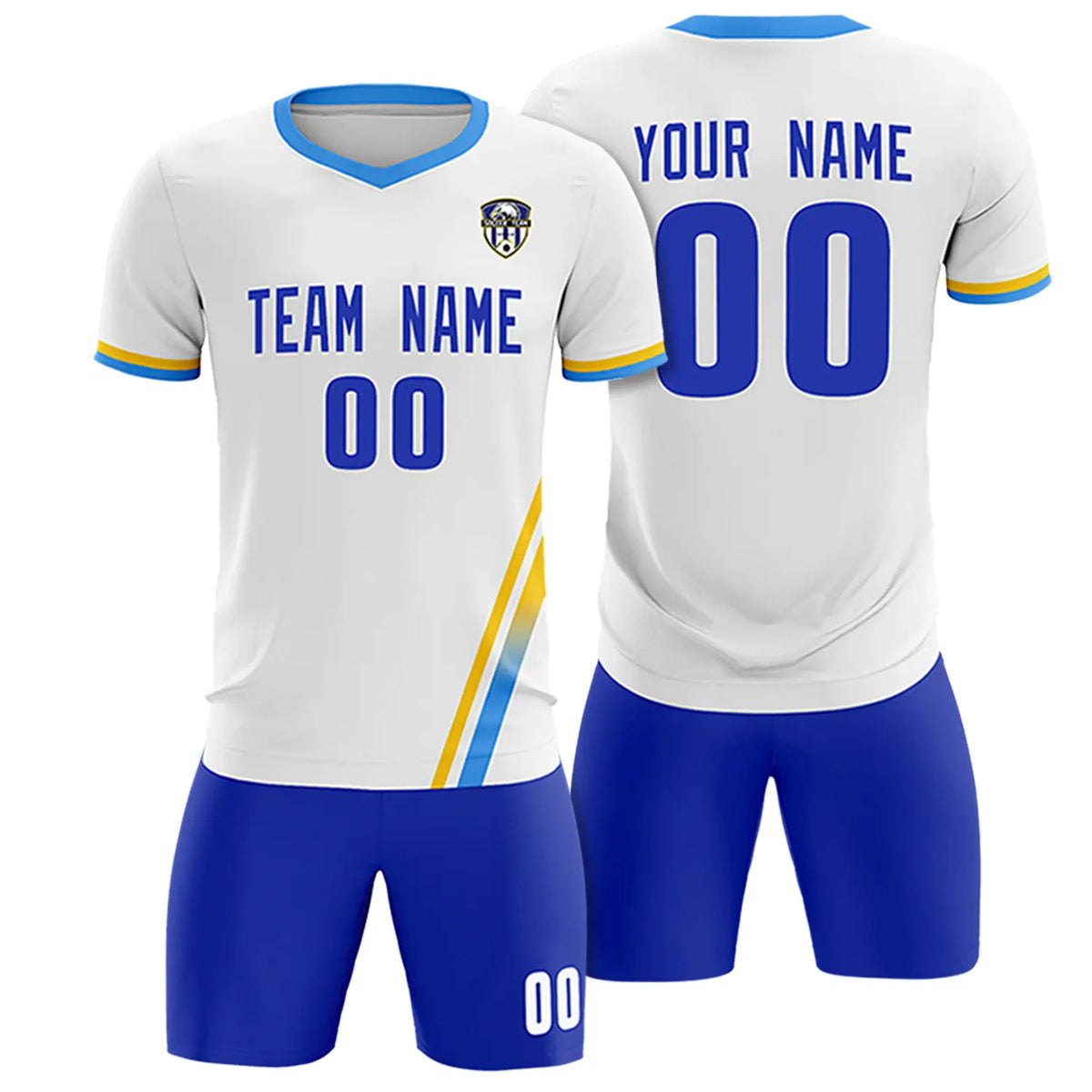 Custom White Gold01-Powder Blue Gradient Fashion Sportswear Soccer Sets Jersey