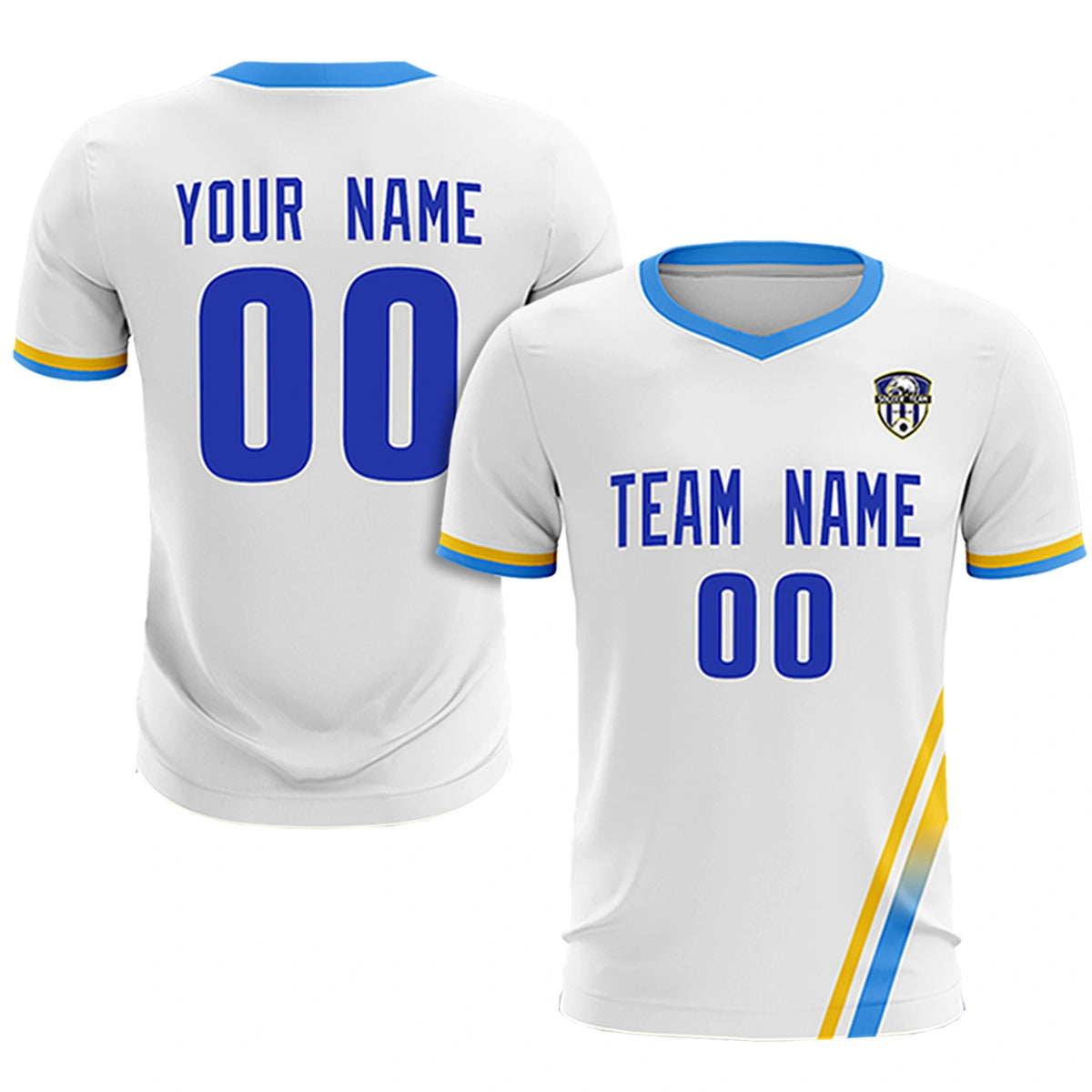 Custom White Gold01-Powder Blue Gradient Fashion Sportswear Soccer Sets Jersey