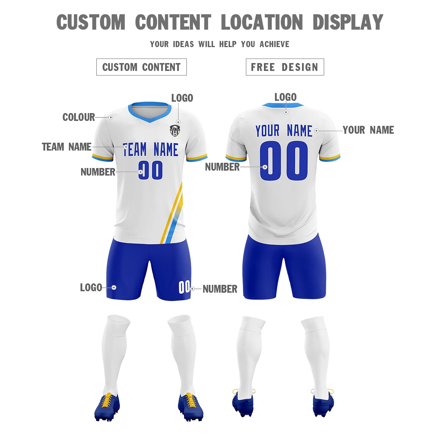 Custom White Gold01-Powder Blue Gradient Fashion Sportswear Soccer Sets Jersey