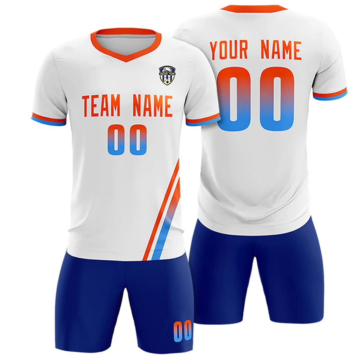 Custom White Orange-Powder Blue Gradient Fashion Sportswear Soccer Sets Jersey