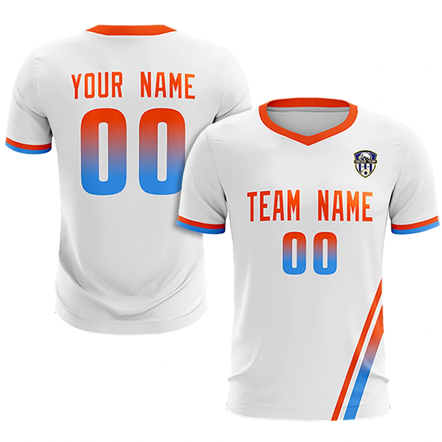 Custom White Orange-Powder Blue Gradient Fashion Sportswear Soccer Sets Jersey