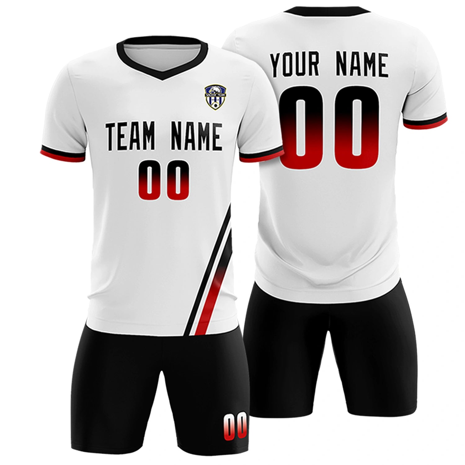 Custom White Black-Red Gradient Fashion Sportswear Soccer Sets Jersey