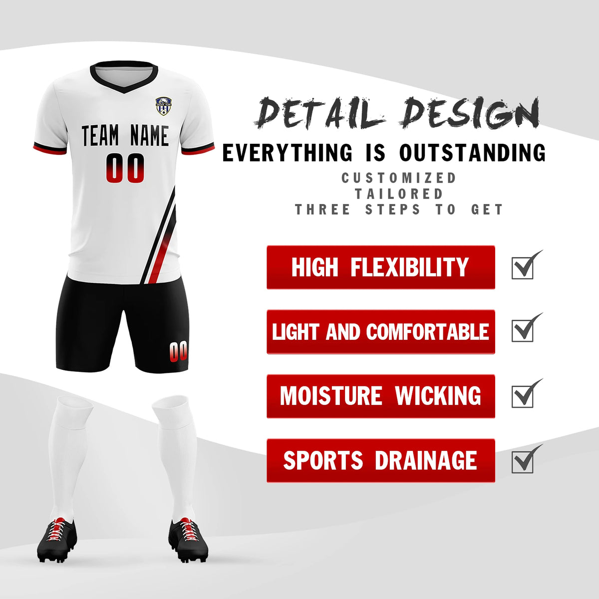 Custom White Black-Red Gradient Fashion Sportswear Soccer Sets Jersey